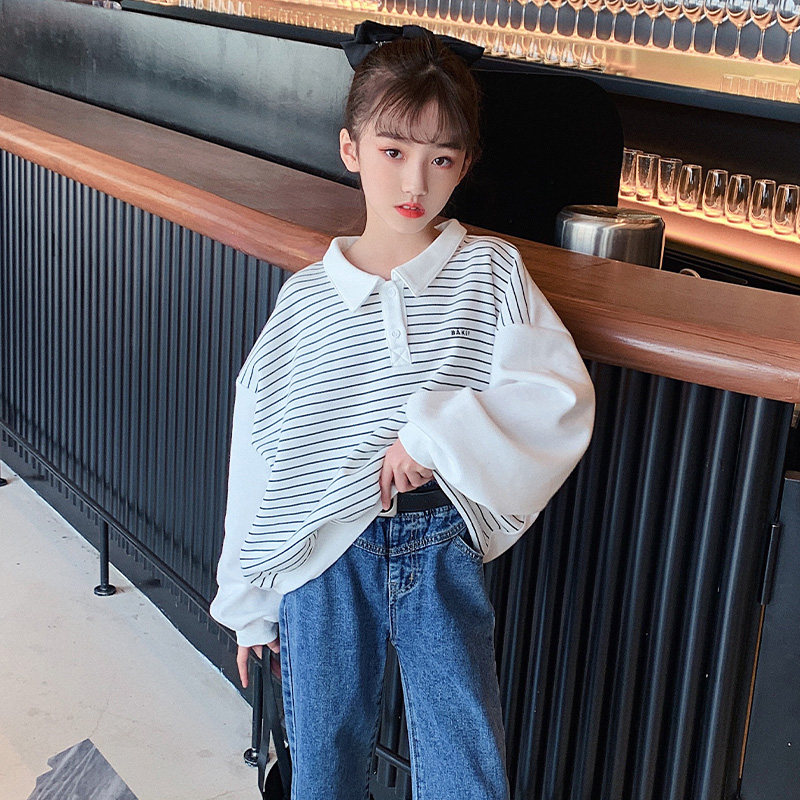 Girl's thick T-shirt Spring and autumn children's blouses 2022 new spring clothing Korean version of the internet Red CUHK Bottling Polo Shirt Tide