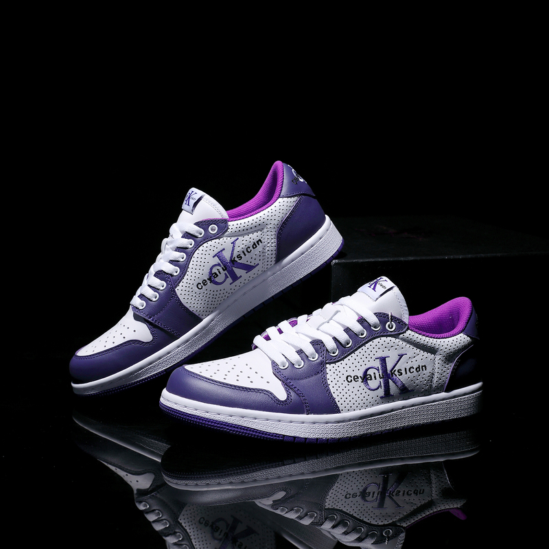 Ceyaiu Kslcdn Genuine Leather Purple and White Top-Layer Cowhide Sneakers, Light Luxury, Versatile, Color-Blocking, Niche