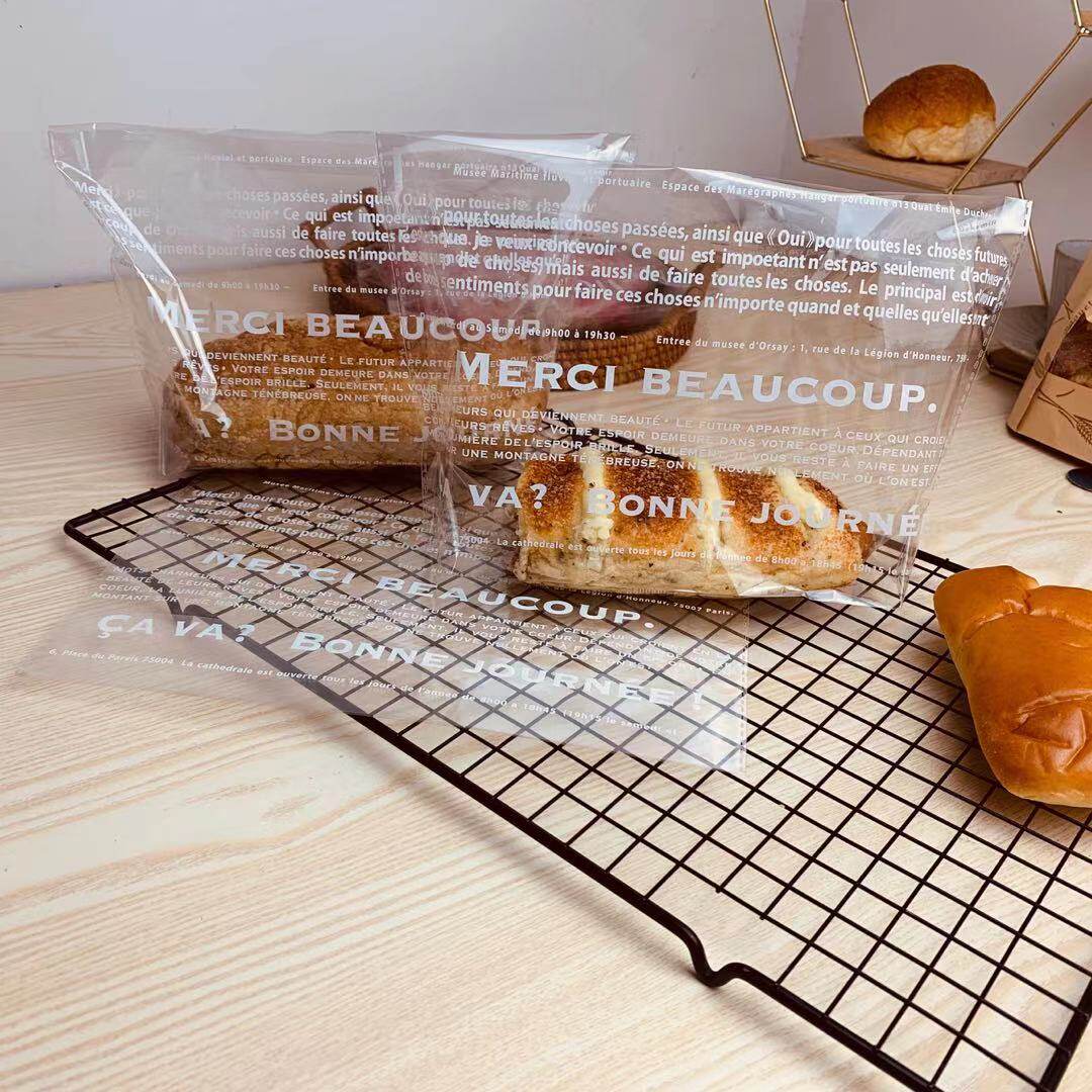 French bakery widened food grade transparent plastic soft small European bag raw toast west point bread packaging bag self-adhesive bag