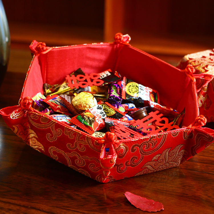 Wedding Celebration Items Chinese Brocade Candy Tray Creative Wedding Retro Dowry Wedding Banquet Arranged Guago Tray