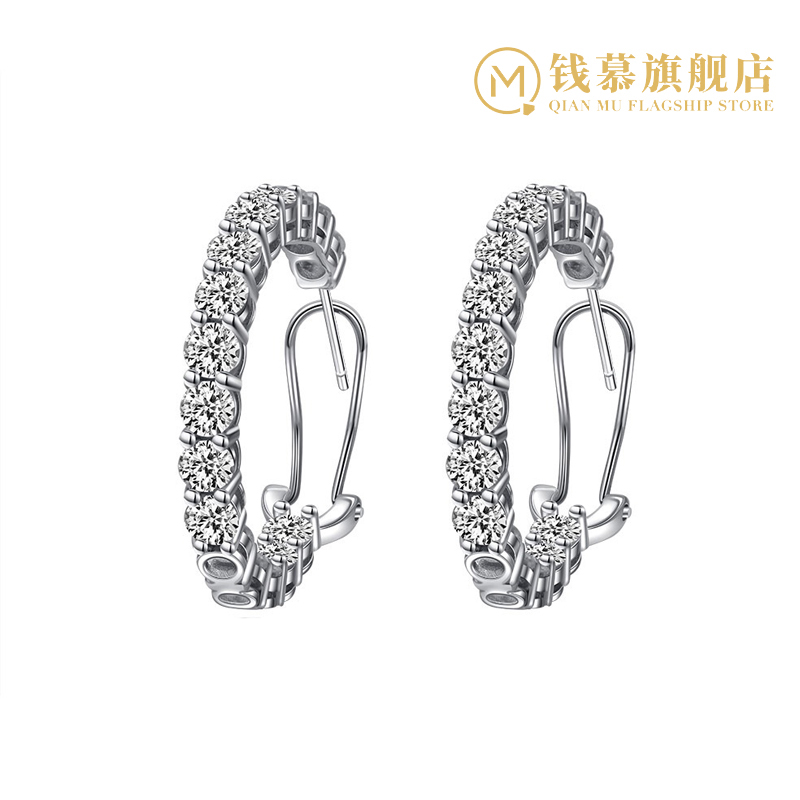 Qian Mu four-claw simulation diamond earrings S925 sterling silver women's simple single row diamond luxury atmosphere earrings ear jewelry