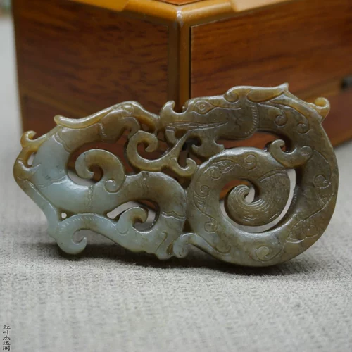 Подвеска из нефрита, природная руда, дракон и феникс