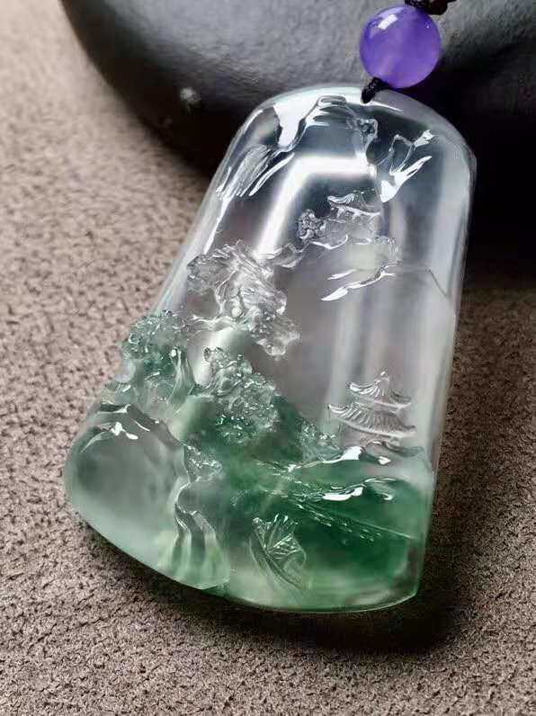 Myanmar old pit high Bingyang green floating flower Mountain water brand Zhou Da special price men and women's jade pendant glass species