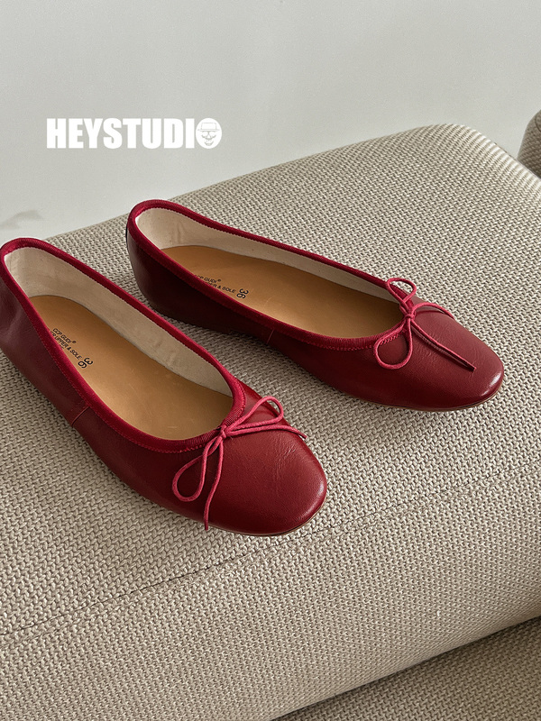 Laoqijia French Style~2026 New Spring and Summer Red Shoes, Single Shoes, Granny Shoes, Bow Ballet Shoes Laoqijia French Style~2026 New Spring and Summer Red Shoes, Single Shoes, Granny Shoes, Bow Ballet Shoes