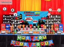 Super hero Avengers Alliance Superman Spider-man Birthday party supplies Dessert table pull flag cake sign custom