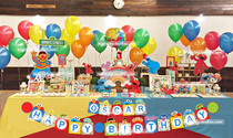 Childrens 100-day feast Birthday party supplies Sesame Street Elmo Dessert Table layout Cake pull flag