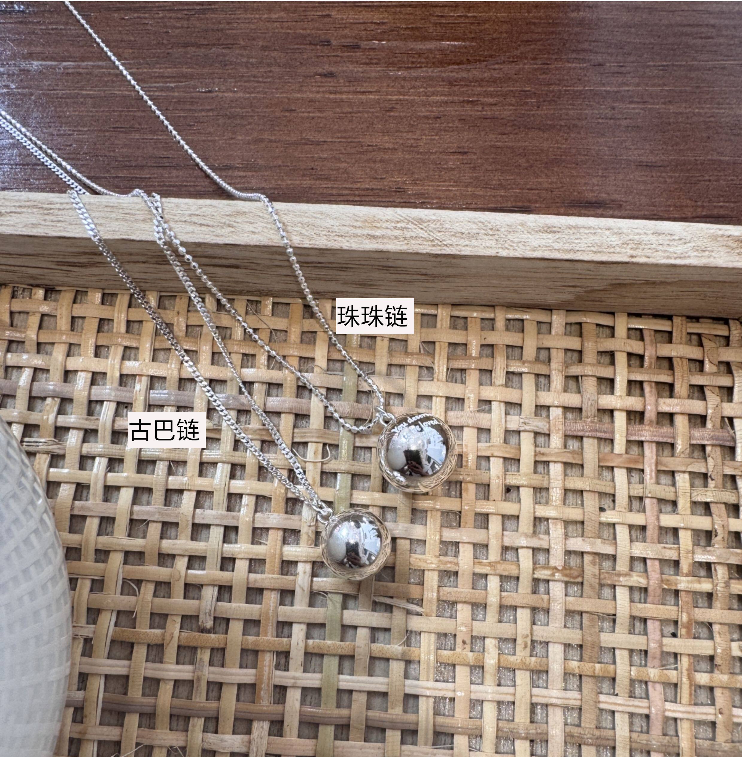 Серебряное ожерелье 925通体纯银ins博主同款大银球长版项链极简冷淡风几何圆球毛衣炼