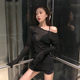 See-through tulle long-sleeved tops and shorts, sexy two-piece women's clothing, this year's popular beautiful fashion suits for sweet hot girls