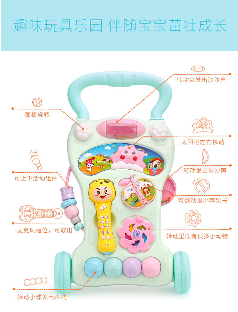 Baby Walker Giỏ Hàng Đa Chức Năng Chống rollover Bé Học Cách Đi Bộ 6-18 Tháng Walker Fun Toddler