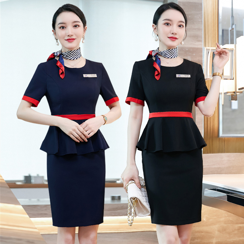 Beautician dress work clothes new professional wear women's short-sleeved summer dress hotel catering front desk tooling uniform