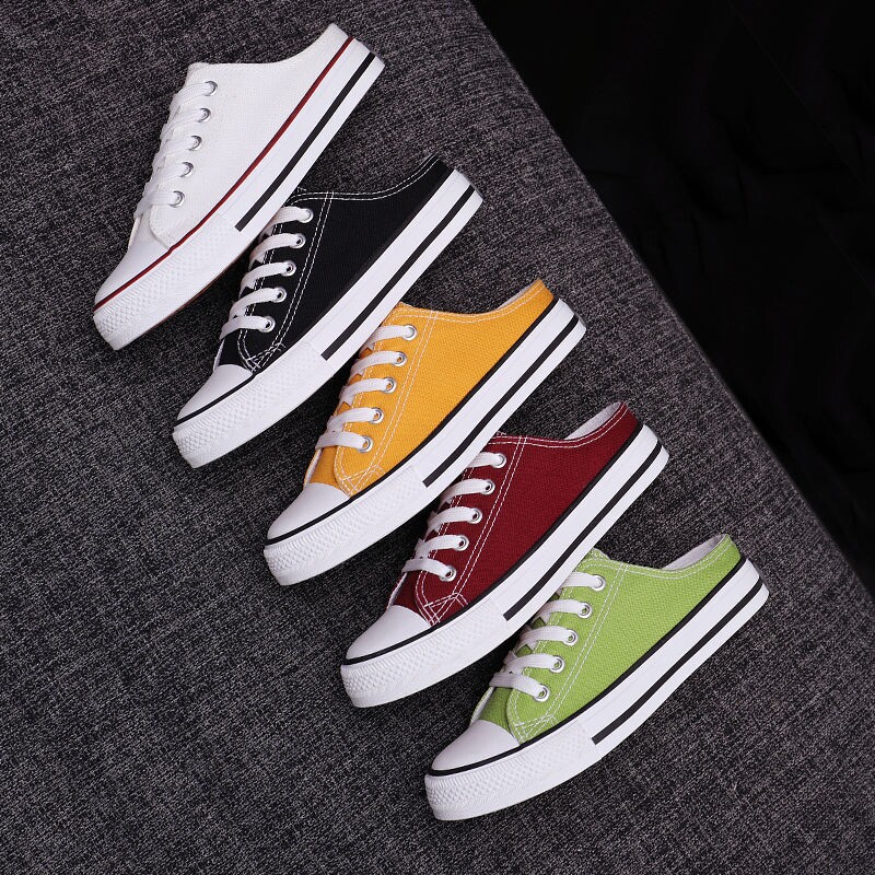 2021 summer new thick-soled sponge cake half-slip canvas shoes women's slip-on loafers half-drag small white shoes cloth shoes