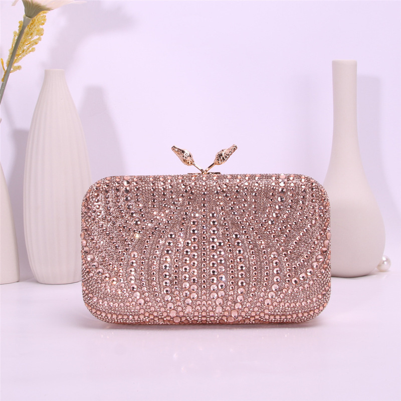 European and American Diamond-Encrusted Hollow Evening Bag, Leaf-Shaped Clutch Bag, Chain Party Rhinestone Bag, Evening Banquet Bag