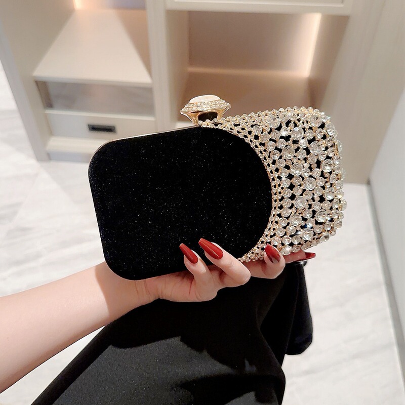 Cross-Border New Velvet Banquet Bag, High-End Box-Shaped Bag, Women's Evening Bag, Square Buckle Evening Clutch Bag, Chain Cheongsam Bag