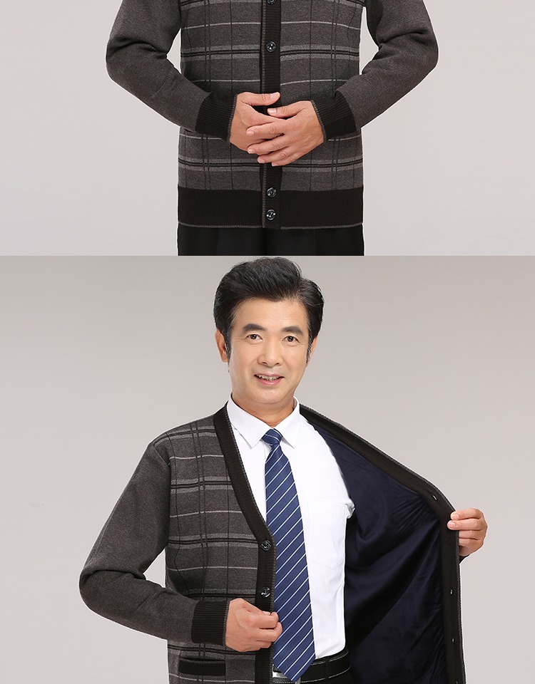 Áo khoác len cho cha Áo len trung niên cộng với nhung dày mùa thu và mùa đông dành cho nam áo hoodie nam