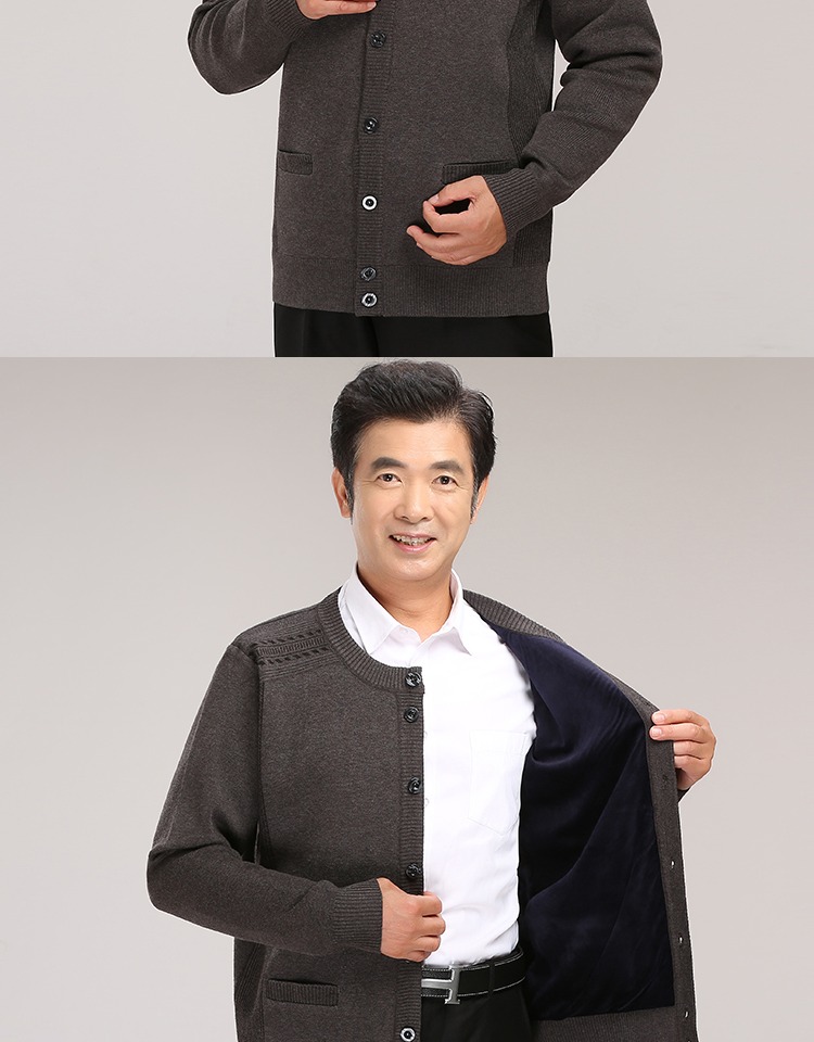 Áo khoác len cho cha Áo len trung niên cộng với nhung dày mùa thu và mùa đông dành cho nam áo hoodie nam