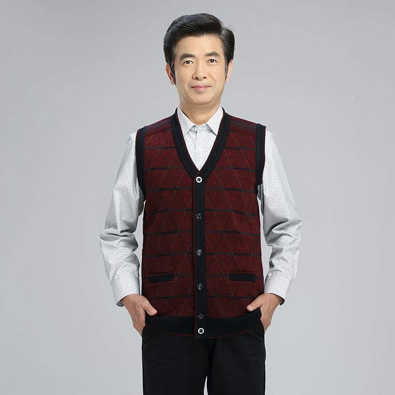 Mùa thu và mùa đông mới trung niên của nam giới len vest trung niên cha nạp V-Cổ dệt kim len cardigan không tay vest