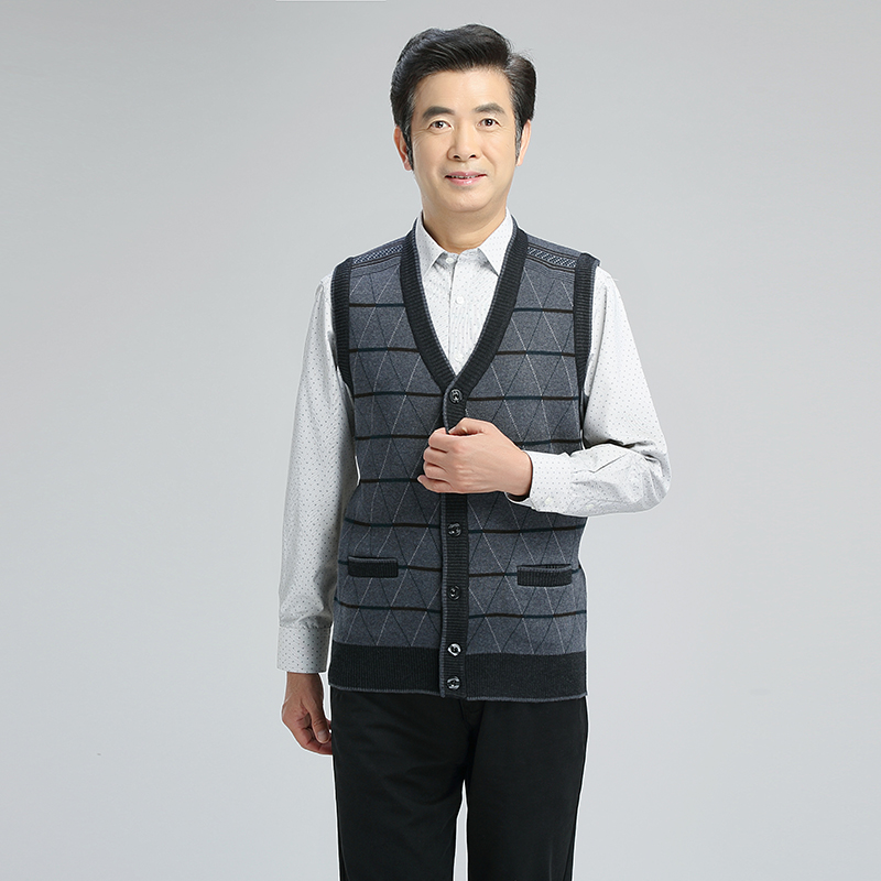 Người đàn ông trung niên của v-cổ tay áo len cardigan vest đan áo len vest trung niên cha cha áo khoác nam