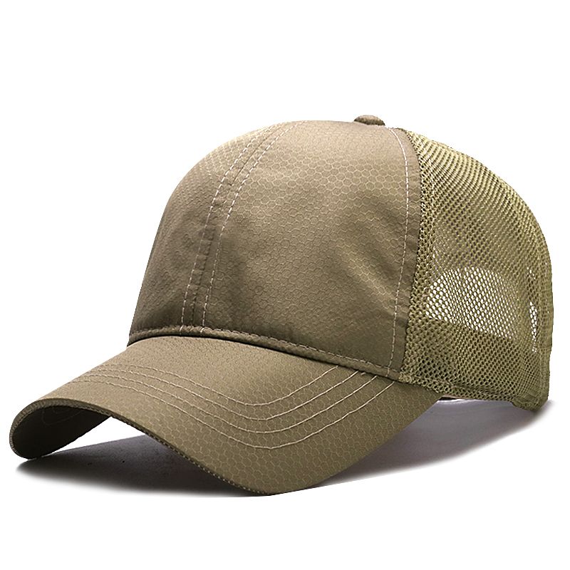Honeycomb Quick Drying Half Net: KhakiHat male summer ventilation Big head circumference Baseball cap Korean version tide Quick drying Mesh peaked cap outdoors Sunscreen Sun hat