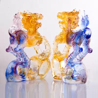 Ancient method colored glaze unicorn ornaments home decoration office decoration gift X