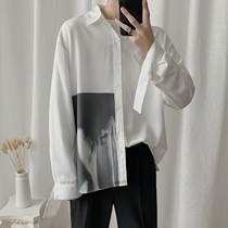 Autumn net red very fairy shirt Male ruffian handsome long-sleeved shirt male Korean version of the trend handsome loose ins lazy wind