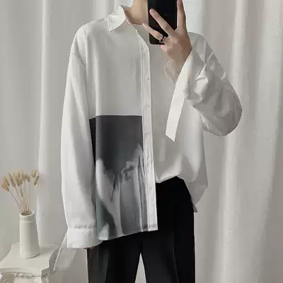 Autumn Net Red very fairy shirt male Ruffian handsome long sleeve shirt male Korean version of trend handsome loose ins lazy wind