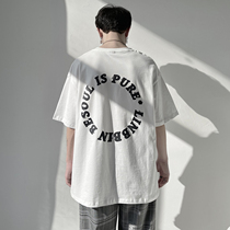 2021 Summer New White Round Collar Printed Short Sleeve T-Shirt Male Tide Signs Port Wind 100 Hitch Loose Half Sleeve Clothes