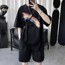 Dark Ensemble Mens Summer Rainbow Printed Short Sleeve T-Shirt Male Tide Signs Easyport Wind Halfsleeve Clothes Men
