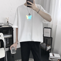 Mens Clothing 2021 New Summer Reflective Butterfly Printed Short Sleeve T-Shirt Male Tide Cards Trend Easing Ins 100 Lap Clothes