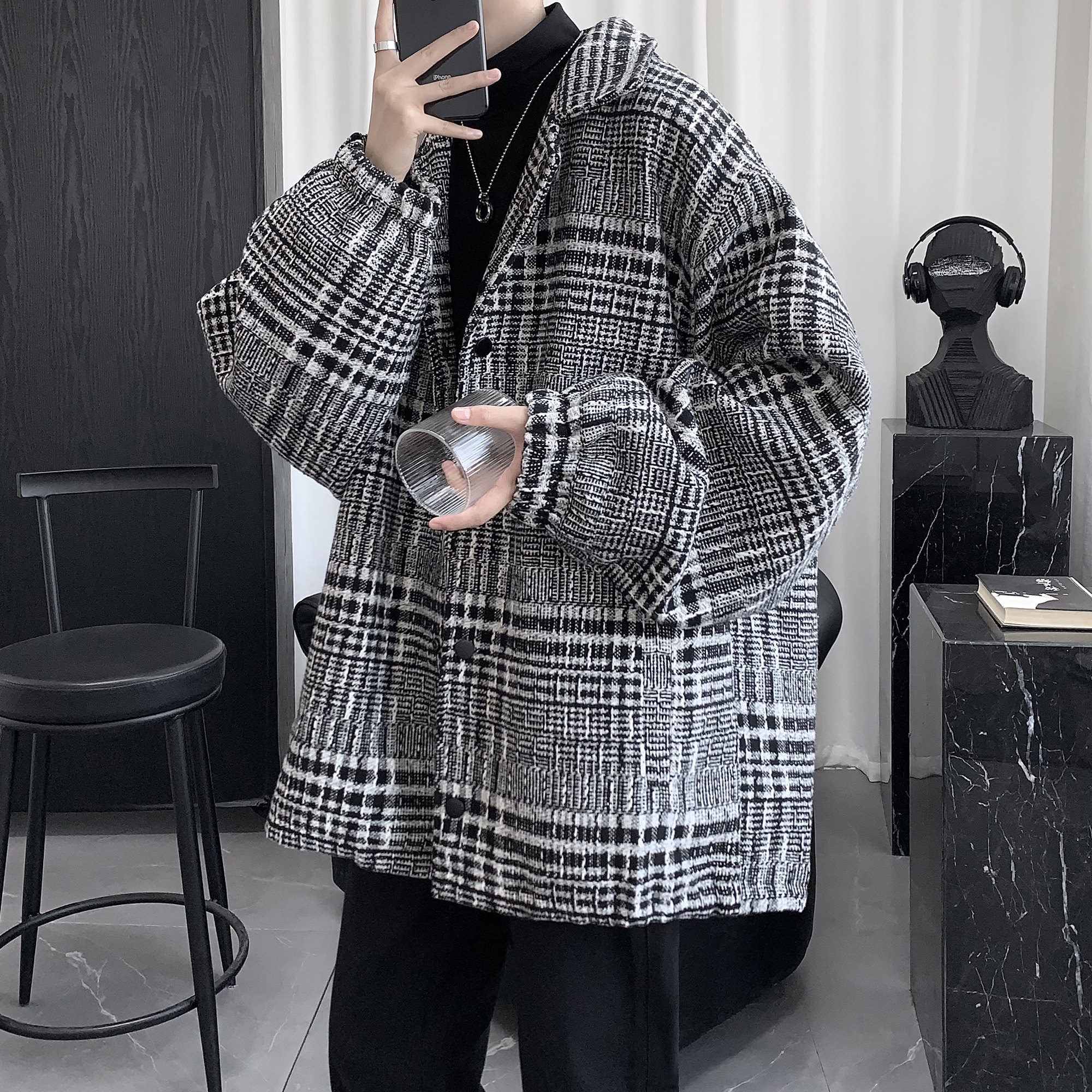 Men's clothing 2022 new spring checkered jacket men's spring and autumn season small scent of light and luxurious and luxurious jacket