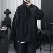 Half-height collar cardigan sweater jacket Male autumn Winter Advanced senses Japanese Weaters Jersey Mens Trend Lazy Breeze