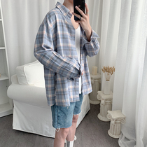 Very fairy top Foreign style plaid shirt mens Korean version of the trend handsome and versatile loose casual net red long-sleeved shirt