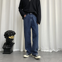 Jeans Mens 2021 new spring denim pants mens pants mens spring and autumn straight-barrel loose-in-port wind tug pants