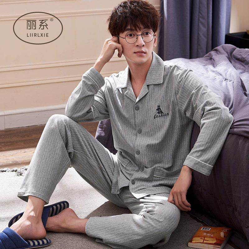 Pyjama nam mùa xuân và mùa thu cotton dài tay mô hình mùa đông mùa thu mỏng mặc nhà bông tăng mã của cha trung niên.