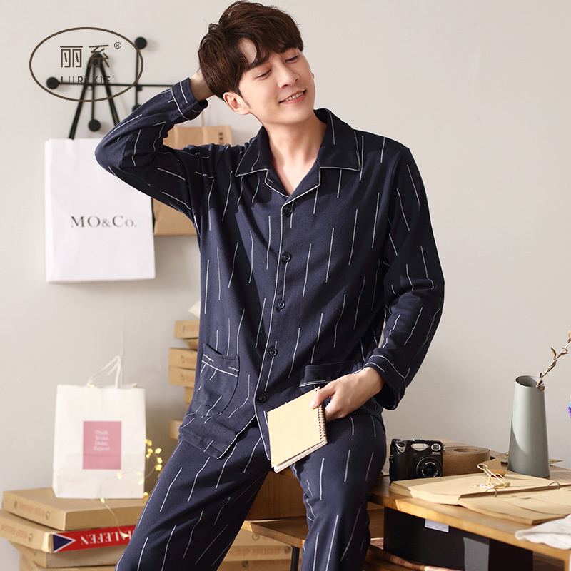 Pyjama nam mùa xuân và mùa thu cotton dài tay mô hình mùa đông mùa thu mỏng mặc nhà bông tăng mã của cha trung niên.