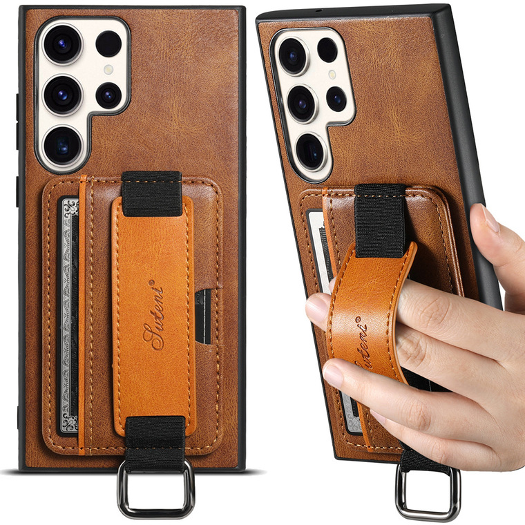 Business Leather Card Slot Hand Band Strap S23, S23 Plus, S23 Ultra Samsung Phone Case