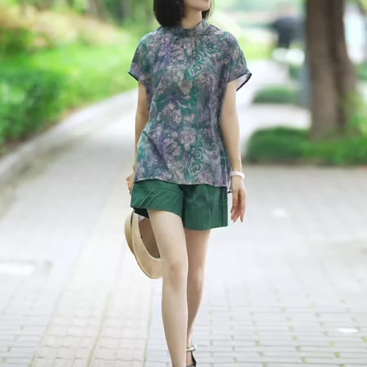 New Chinese-Style National Style Printed Short-Sleeved Shirt for Women 2026 Summer New Fashion Elegant Loose Slimming Versatile Top