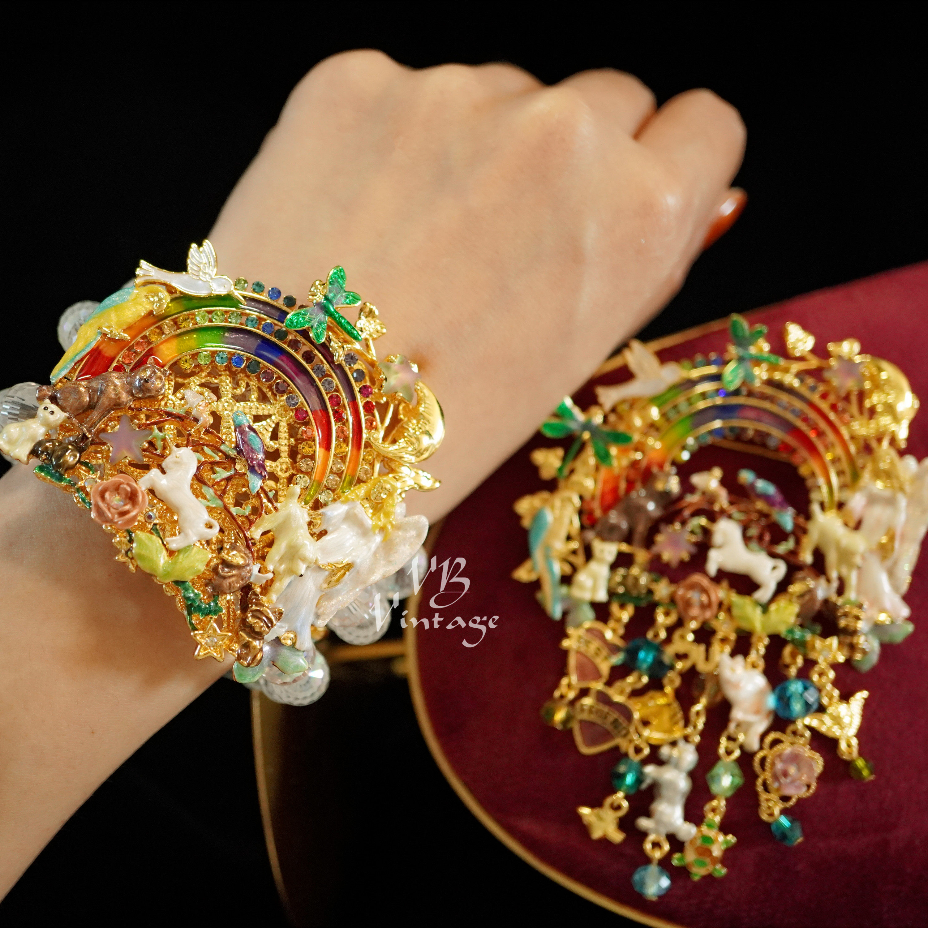 KIRKS FOLLY 复古梦幻彩虹好朋友水钻流苏胸针手链详情5