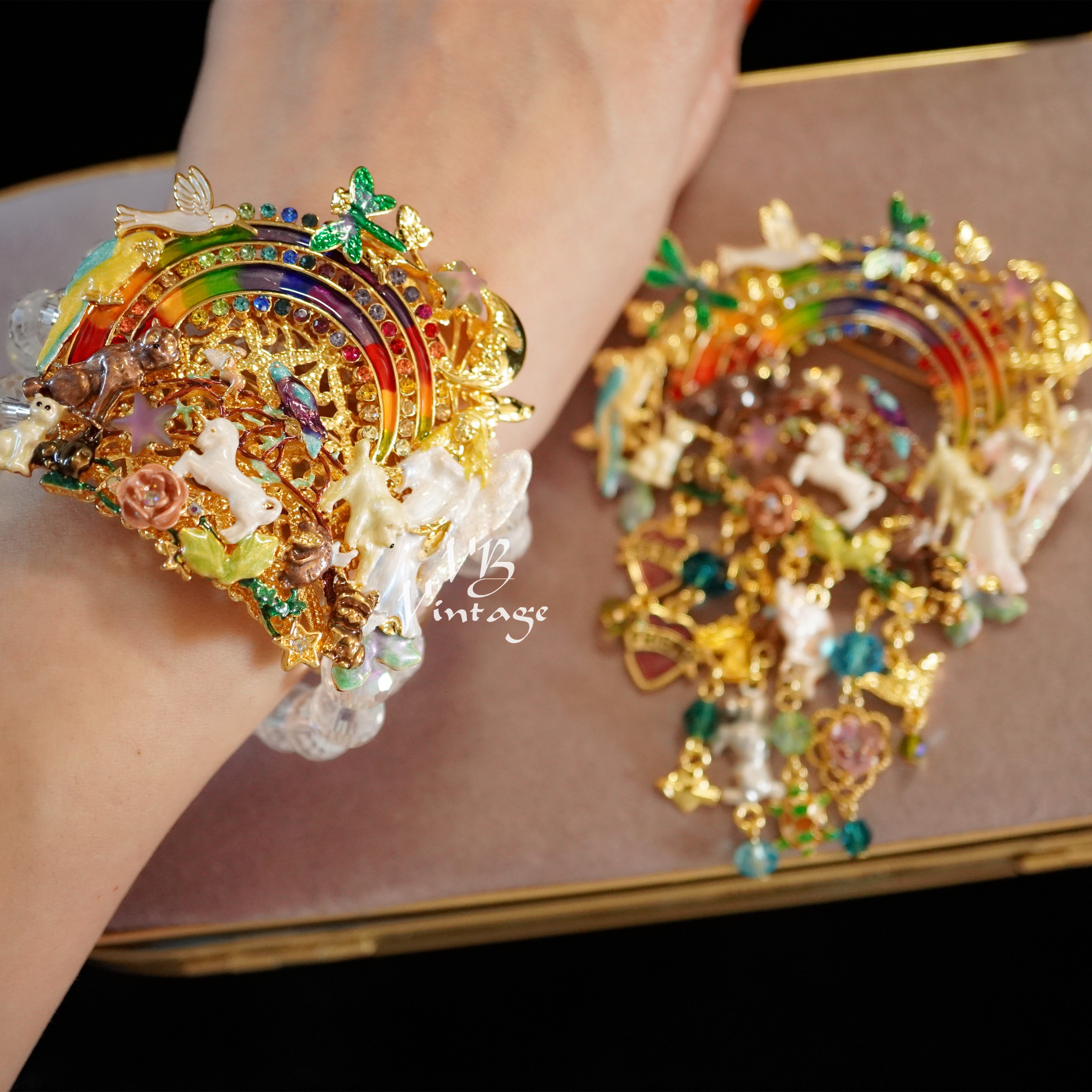 KIRKS FOLLY 复古梦幻彩虹好朋友水钻流苏胸针手链详情9