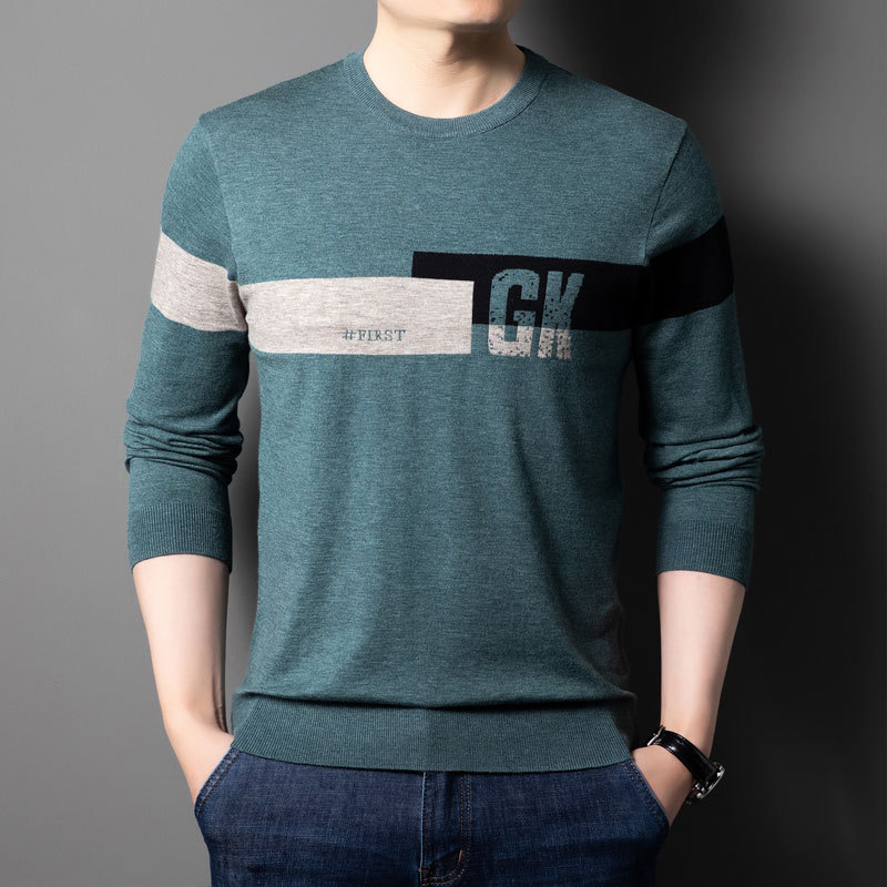 Plus-Size Men's Long-Sleeved Knit Sweater, Loose Fit, Large Size, Thin Round-Neck T-Shirt, Sweater for Big and Tall Men, Spring and Autumn Base Layer Shirt