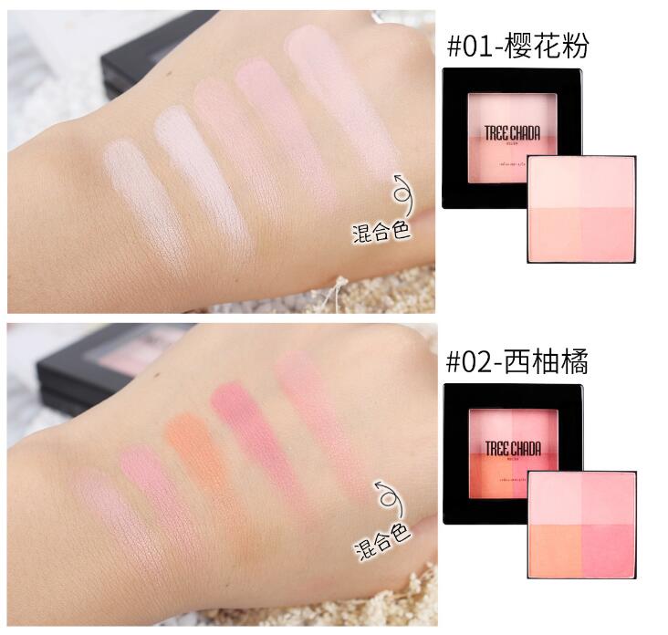 Thái Lan TREECHADA bốn màu phấn má hồng khay 4 màu baking rouge trang điểm màu nude kéo dài màu cam phấn cao cấp chính hãng bảng má too faced