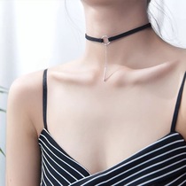 s925 Silver Necklace Female choker Neck Jewelry Simple Round Word Tassel Neck Chain Black Leather Rope choker