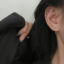 Minimalist loving bent ear nail 925 pure silver lukewarm wind female earrings heart-shaped small anti-allergy raising ear-hole earthen