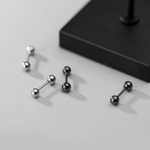 Sleeping without picking sterling silver s925 Korean version of Black small ball light beads earrings personality screws male and female ear jewelry