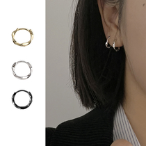 Temperament Spiral Small Ear Button s925 Pure Silver Line Rope Knot Men Brief Personality Couple Tide Cool Black Ear Rings