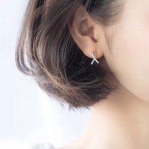 MICY sterling silver s925 stud female Korean version of hipster diamond cross line earrings temperament simple knot ear ornaments