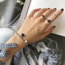 MICY sterling silver s925 love bracelet female light beads silver beans heart-shaped black agate beads pearl ball jewelry