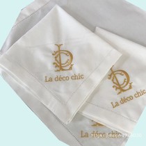 Customized logo cotton napkin square napkin European style soft white cloth birthday party company logo celebration submission