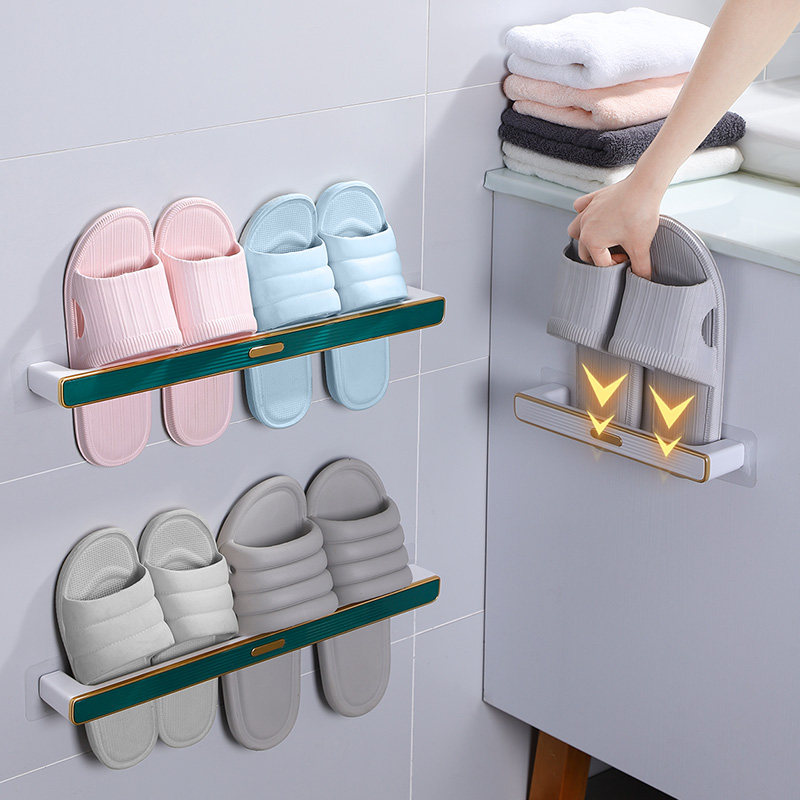 Bathroom shoe rack Hanging containing layer frame plastic free of punching slippers containing hanging frame Makeup Room Leash Wall Disposal Rod