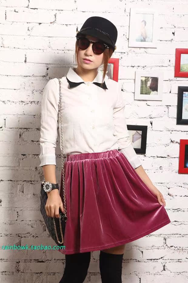 国American Apparel 复古松紧丝绒打底裙 短裙