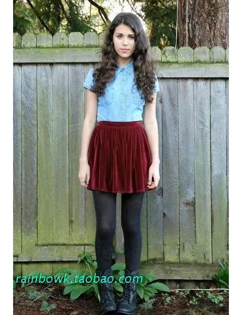 国American Apparel 复古松紧丝绒打底裙 短裙